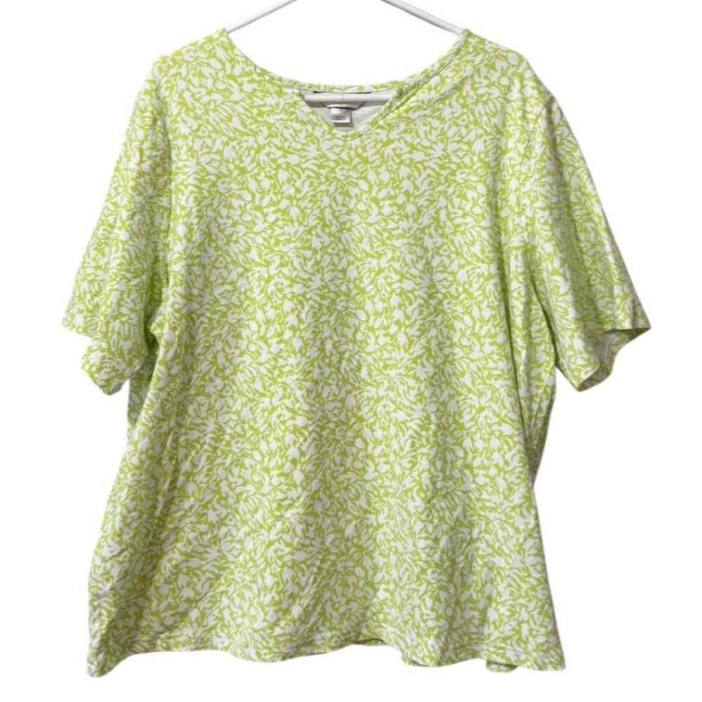CJ Banks Women Short Sleeve T Shirt Size 2X Floral Green Stretch Cotton Colorful